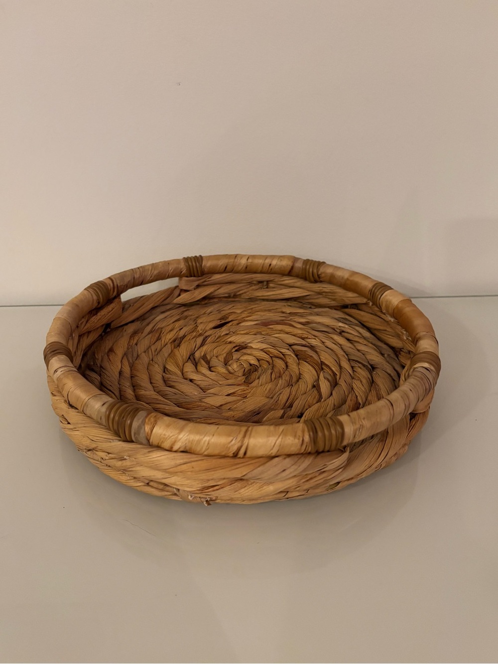 Natural Woven Round Basket Tray Boho Home Decor